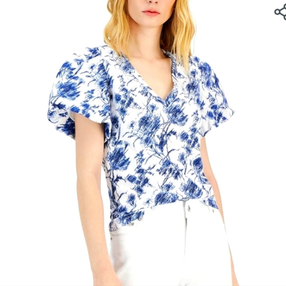 INC International Concepts Floral Print Poplin Top Phoebe Blooms Womens Size 1X